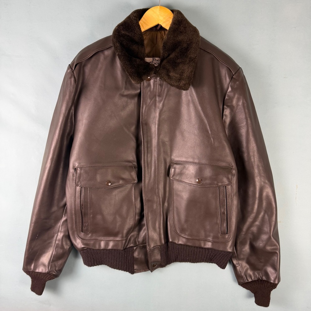 Vintage 70s 80s Sears Leather Shop Men's 44 Tall Brown Bomber Jacket Made in USA